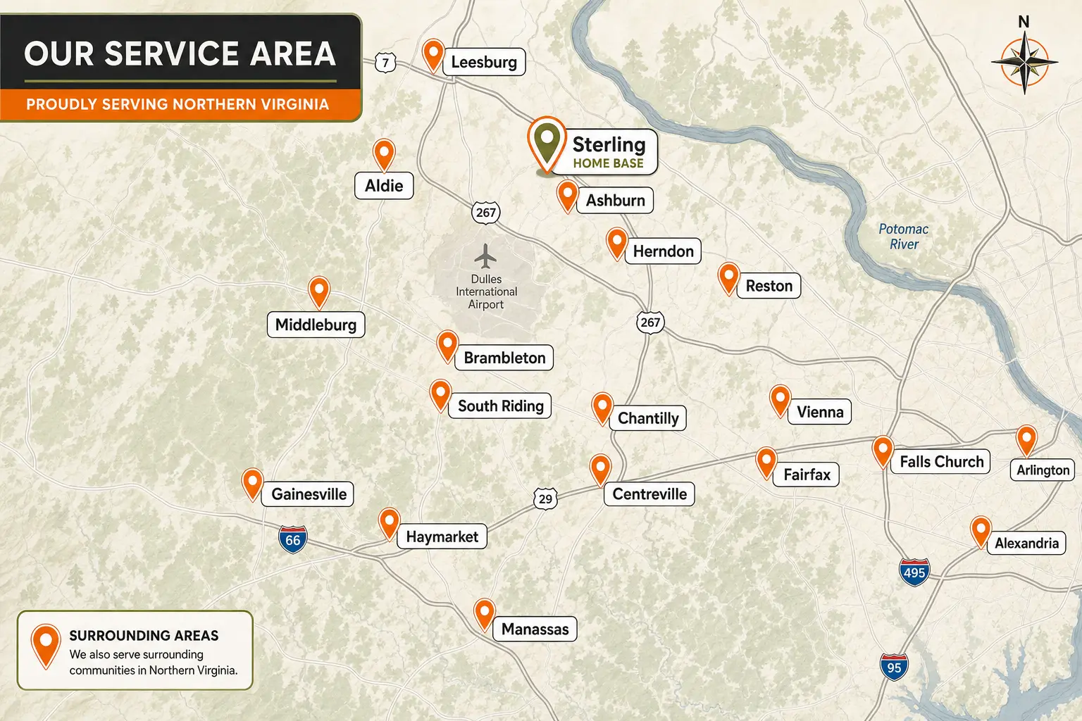 BLS-PRO Northern Virginia service area map showing the communities served